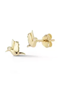 14K Gold Diamond Bird Stud Earrings