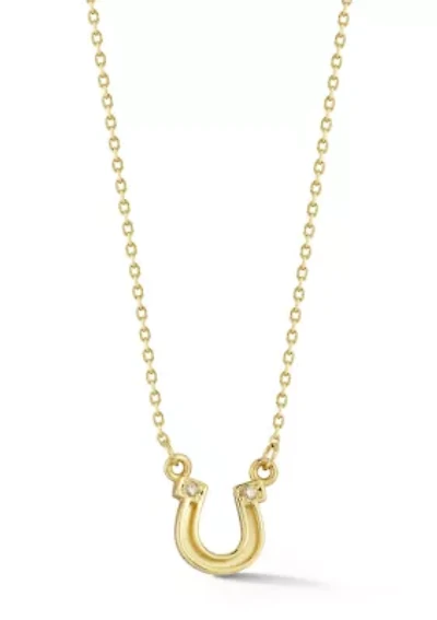 14K Gold Diamond Horseshoe Pendant Necklace