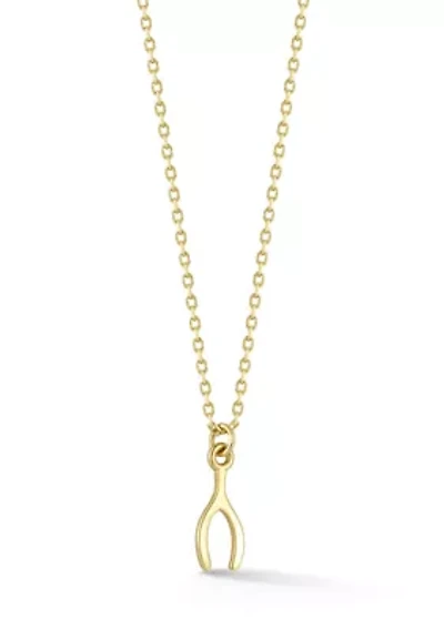 14K Gold Mini Wishbone Pendant Necklace