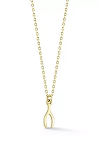 14K Gold Mini Wishbone Pendant Necklace