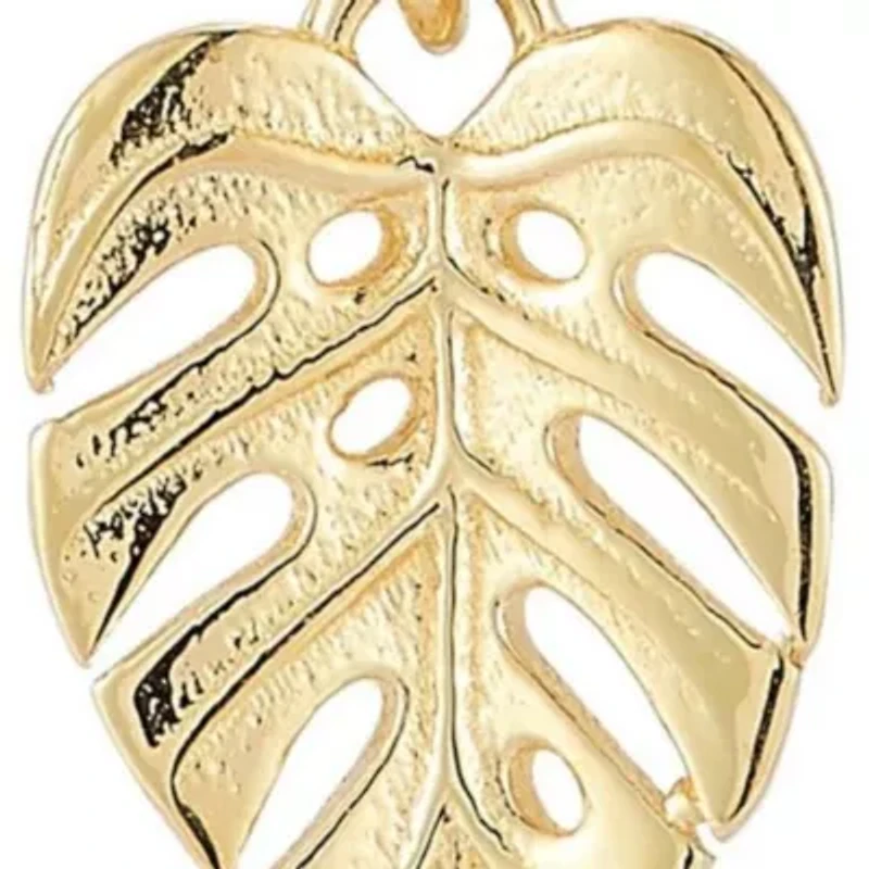 14K Gold Leaf Charm Huggie Hoop Earrings