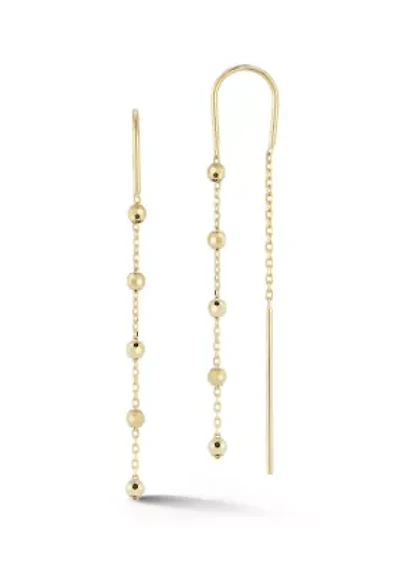 14K Gold Diamond Cut Ball Threader Earrings