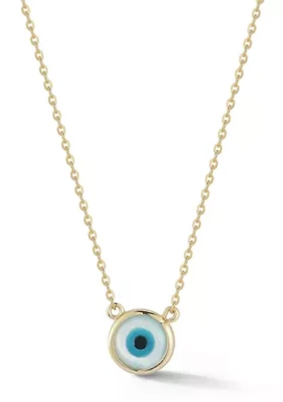 14K Gold Mother of Pearl Evil Eye Pendant Necklace