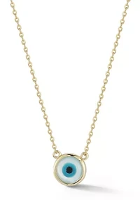 14K Gold Mother of Pearl Evil Eye Pendant Necklace