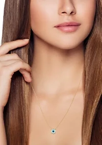 14K Gold Mother of Pearl Evil Eye Pendant Necklace