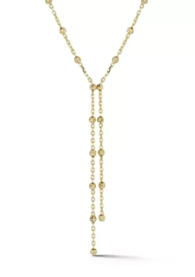 14K Gold Diamond Cut Ball Station Lariat Necklace