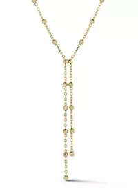 14K Gold Diamond Cut Ball Station Lariat Necklace