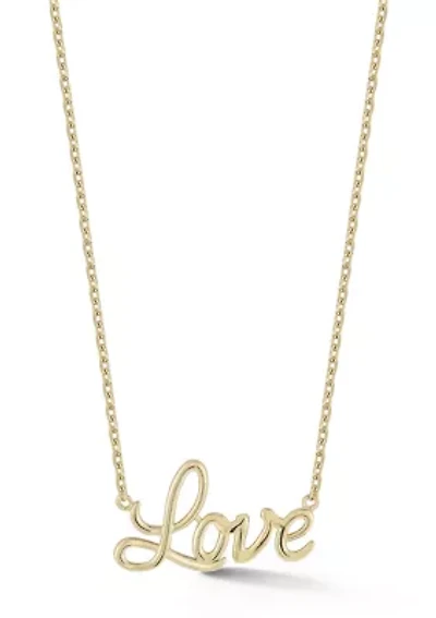 14K Gold Love Script Pendant Necklace