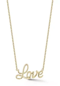 14K Gold Love Script Pendant Necklace