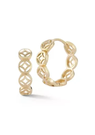 14K Gold Open Work Huggie Hoop Earrings