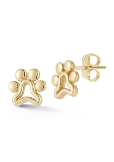 14K Gold Pawprint Stud Earrings