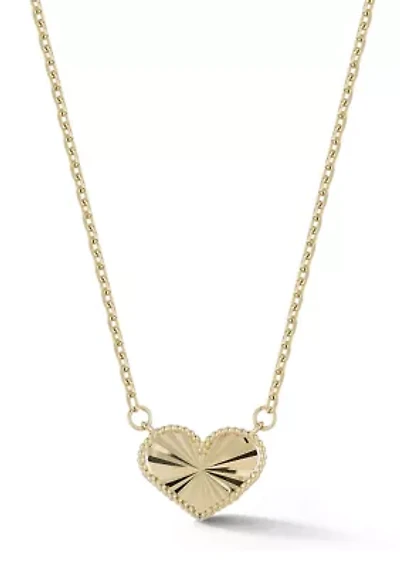 14K Gold Fluted Heart Pendant Necklace