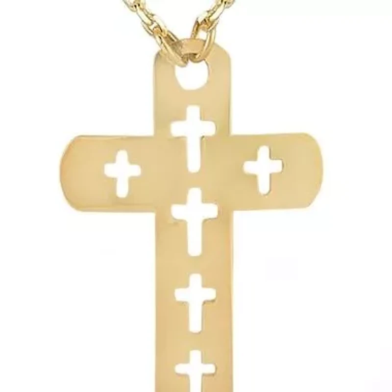 14K Gold Double Layer Cross Pendant Necklace