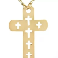 14K Gold Double Layer Cross Pendant Necklace