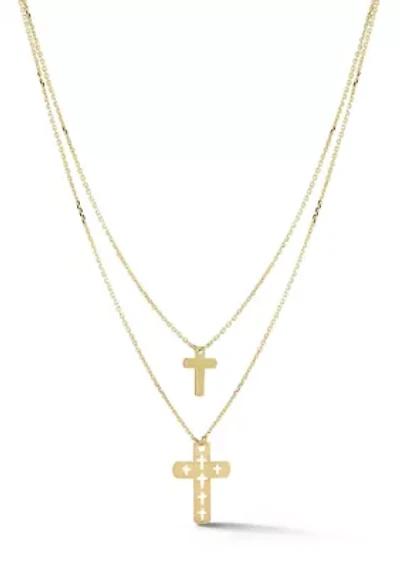 14K Gold Double Layer Cross Pendant Necklace
