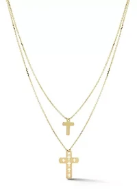 14K Gold Double Layer Cross Pendant Necklace