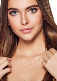 14K Gold Double Layer Cross Pendant Necklace