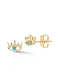 14K Gold Turquoise Evil Eye Stud Earrings