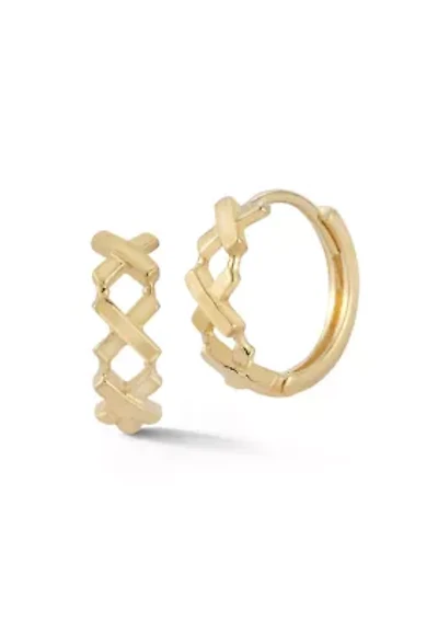 14K Gold Open X Huggie Hoop Earrings