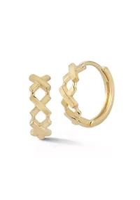 14K Gold Open X Huggie Hoop Earrings