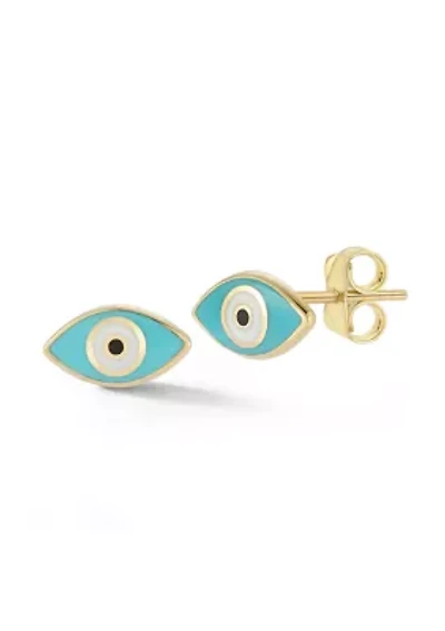 14K Gold Enamel Evil Eye Stud Earrings