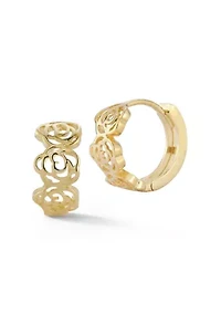 14K Gold Open Rose Huggie Hoop Earrings