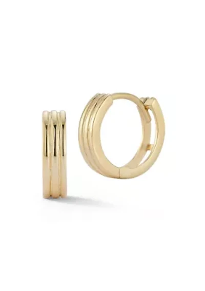 14K Gold Ribbed Huggie Hoop Earrings