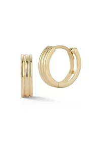 14K Gold Ribbed Huggie Hoop Earrings