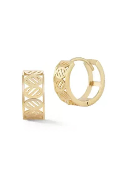 14K Gold Open Leaf Huggie Hoop Earrings