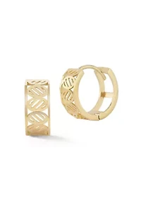 14K Gold Open Leaf Huggie Hoop Earrings