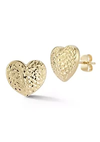 14K Gold Hammered Heart Stud Earrings