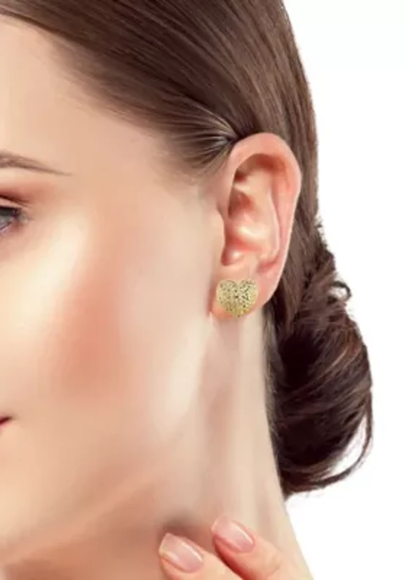 14K Gold Hammered Heart Stud Earrings