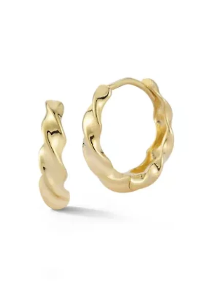14K Gold Twist Round Huggie Hoop Earrings