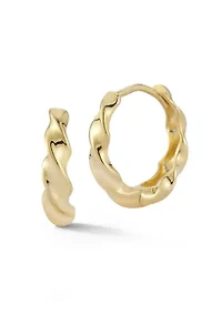 14K Gold Twist Round Huggie Hoop Earrings