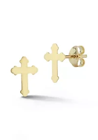 14K Gold Polished Cross Stud Earrings, Made in Italy