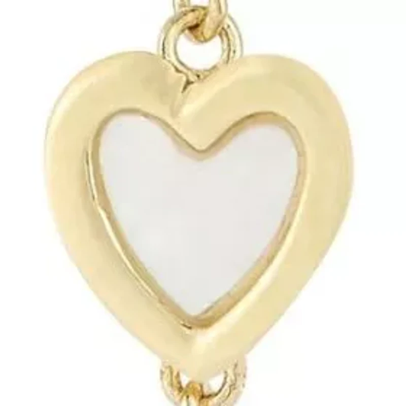 14K Gold Mother of Pearl Double Heart Threader Earrings