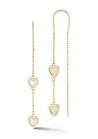 14K Gold Mother of Pearl Double Heart Threader Earrings
