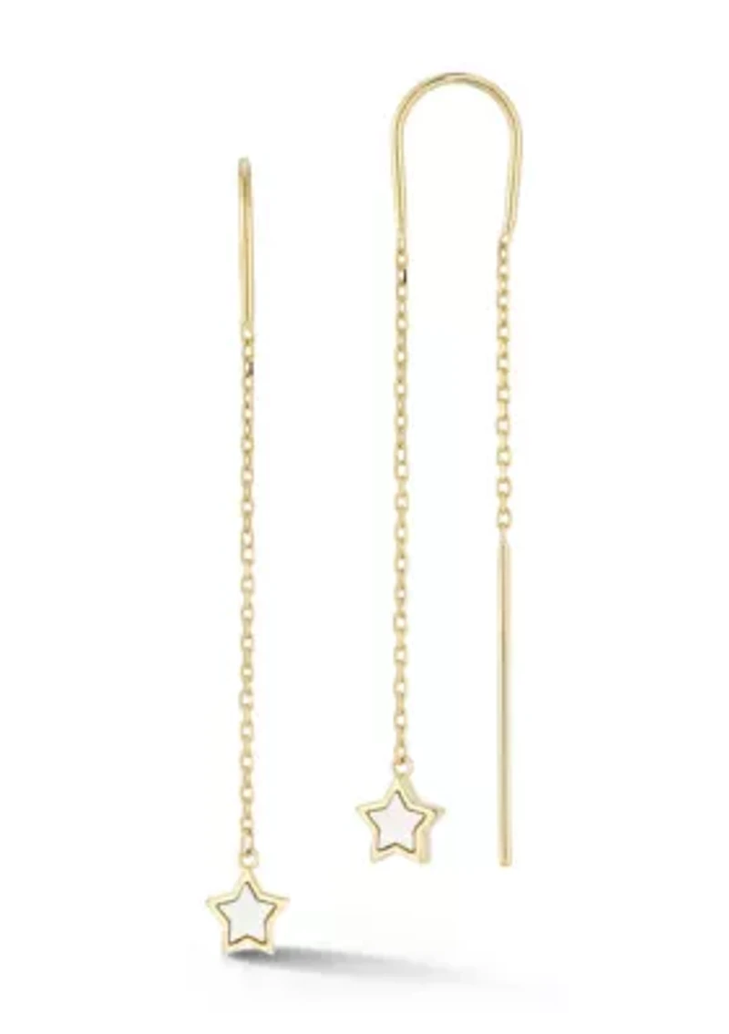 14K Gold Mother of Pearl Star Threader Earrings