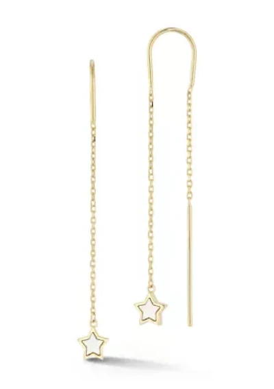 14K Gold Mother of Pearl Star Threader Earrings