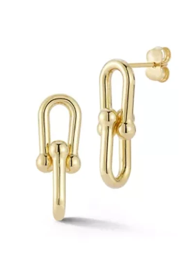 14K Gold Stirrup Link Drop Earrings