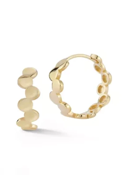14K Gold Wavy Beaded Huggie Hoop Earrings