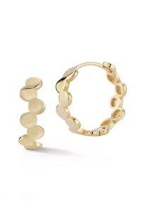 14K Gold Wavy Beaded Huggie Hoop Earrings