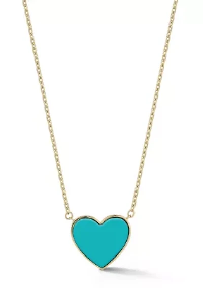 14K Gold Turquoise Heart Pendant Necklace