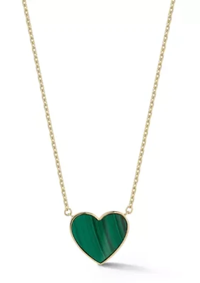 14K Gold Malachite Heart Pendant Necklace