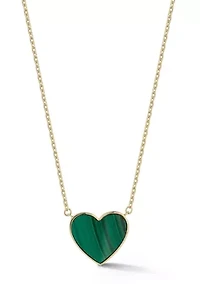 14K Gold Malachite Heart Pendant Necklace