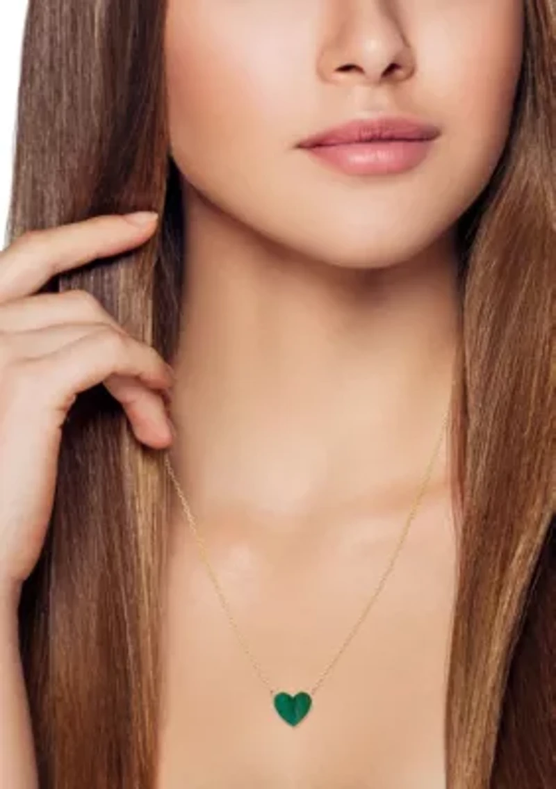 14K Gold Malachite Heart Pendant Necklace