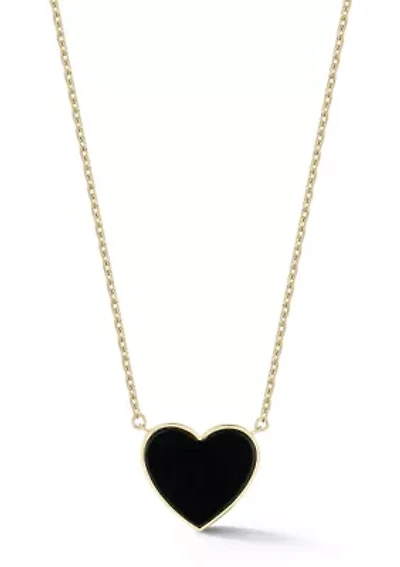 14K Gold Black Onyx Heart Pendant Necklace
