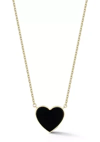 14K Gold Black Onyx Heart Pendant Necklace