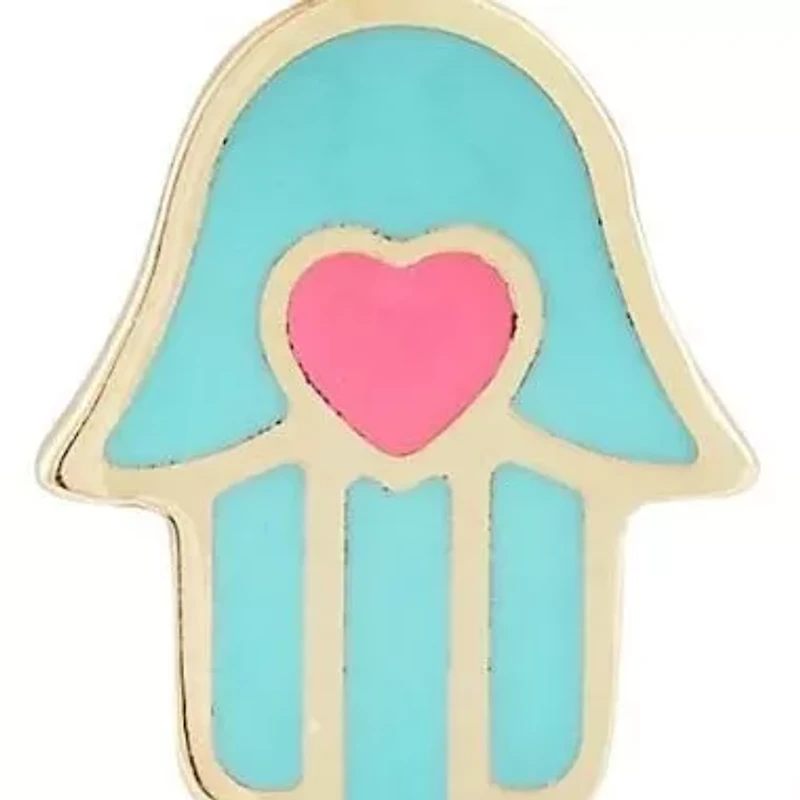 14K Gold Enamel Heart Hamsa Pendant Necklace