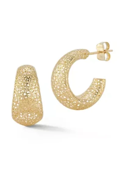 14K Gold Bold Mesh C Hoop Earrings